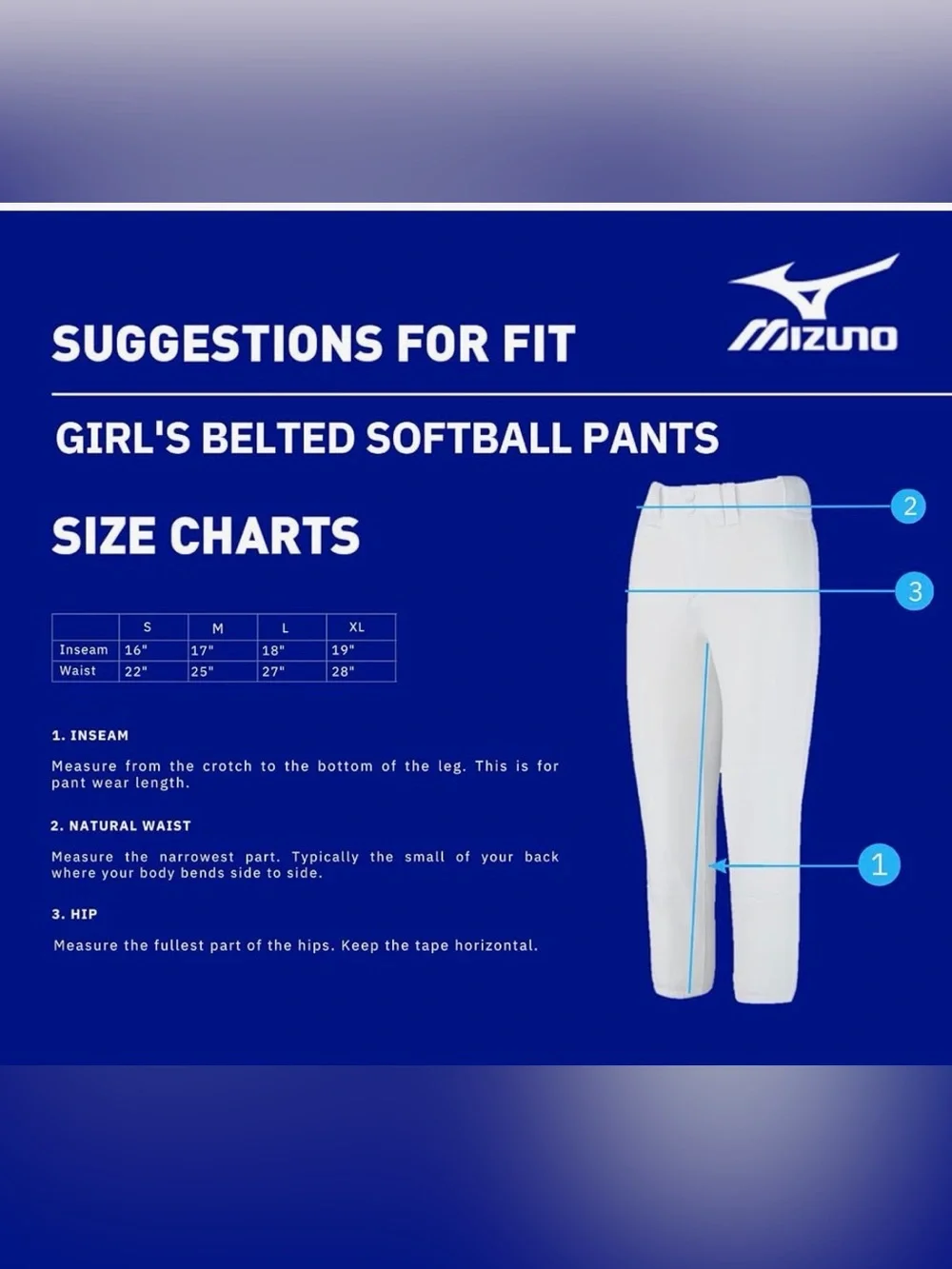 Mizuno Navy Blue Girls Softball Pants Size Youth Large